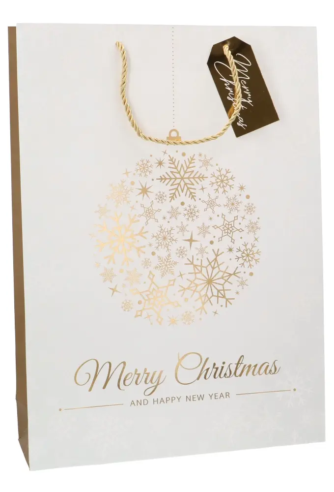 Luxe Kersttasjes Jumbo Merry Christmas Golden Ball 33x10x45.5cm 10st