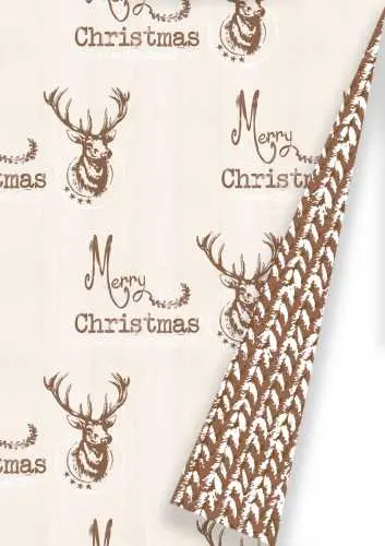 Kerstpapier Dubbelzijdig Honest Reindeer Wit & Koper 30cm x 175meter