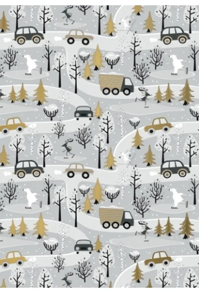Kerstpapier Winterfun In The Forest Grijs Goud 50 cm x  200meter