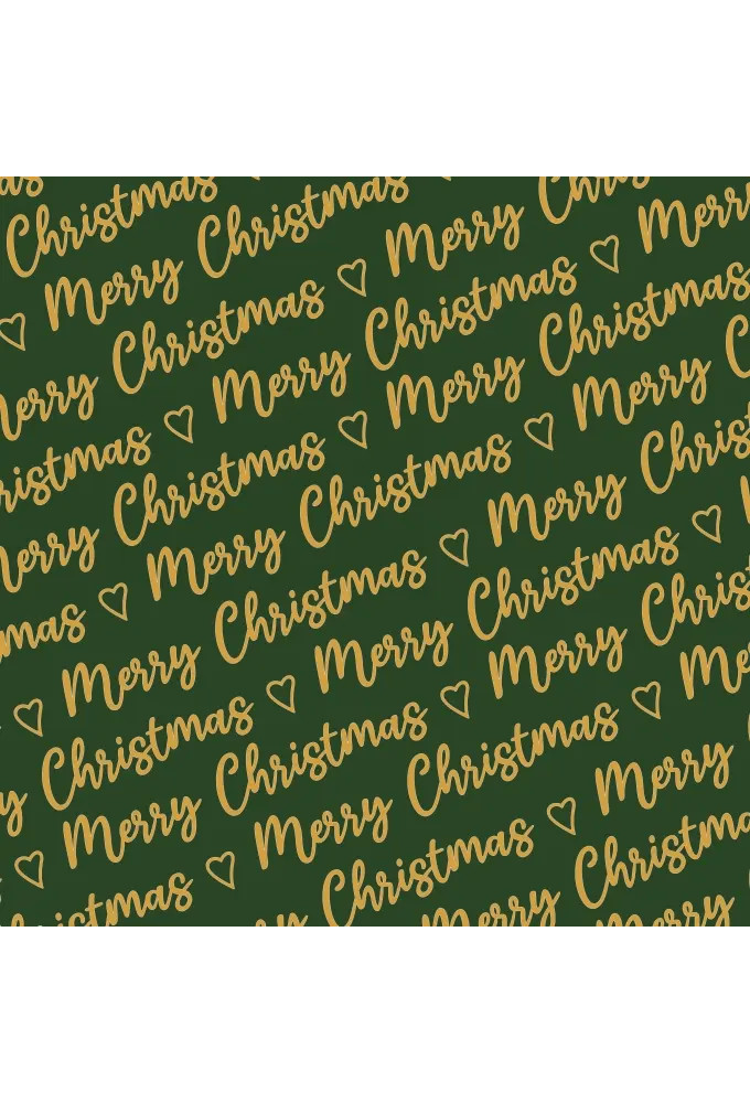 Kerstpapier Merry Christmas Wishes Green Gold 70cm x 200meter