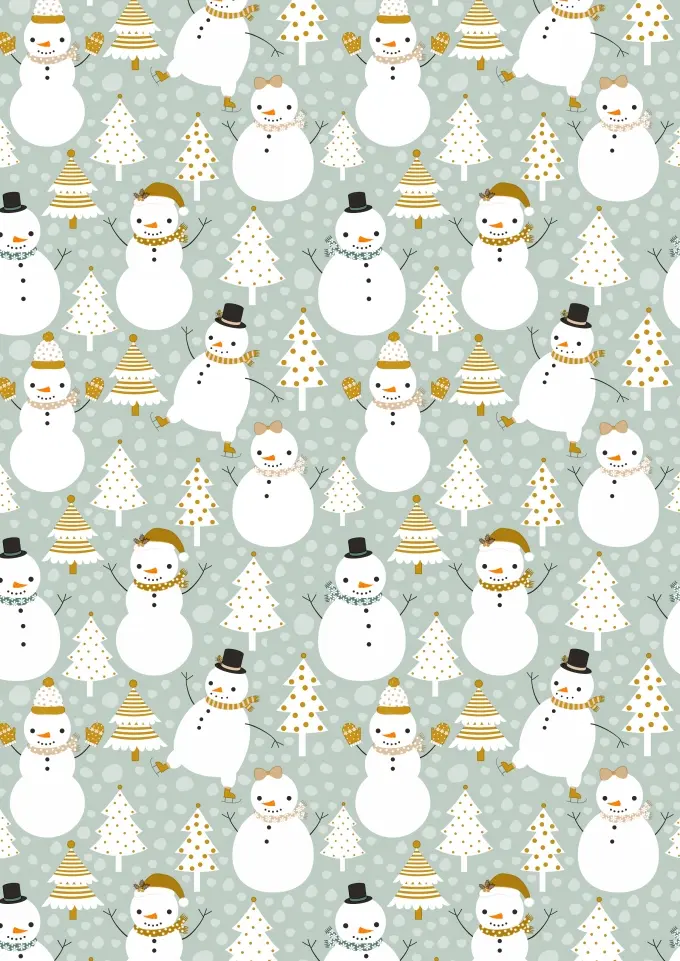 Kerstpapier Snowman Dance Green 50cm x 125meter