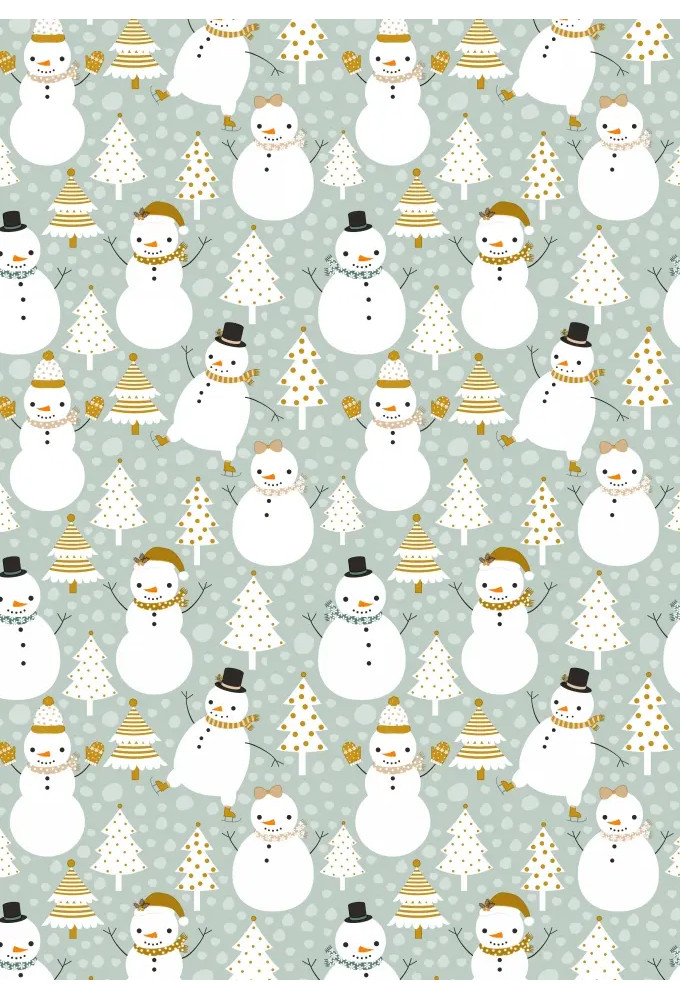 Kerstpapier Snowman Dance Green 50cm x 200meter
