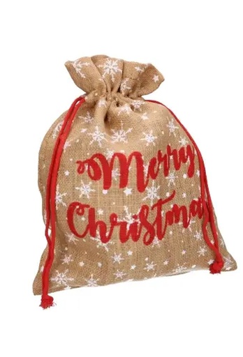 [K1330303-8ST] Luxe Kerstzak Jute Merry Christmas and Snow 38x50cm 8stuks