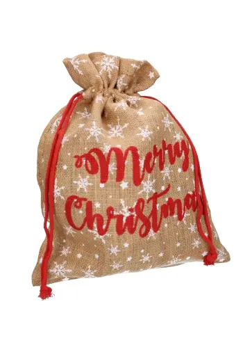 [K1330303-8ST] Luxe Kerstzak Jute Merry Christmas and Snow 38x50cm 8stuks