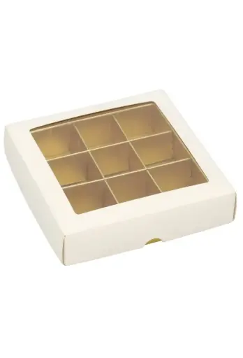 [K777421] Bonbondoosjes & Deksel Zurich Wit Goud 9 bonbons 10.5x10.5x3cm 25stuks