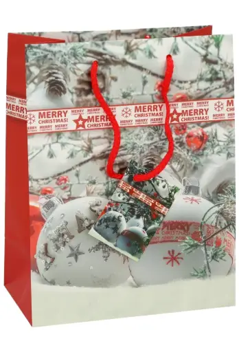 [K1330044] Kersttasjes Medium Snowball 18x10x23cm 12stuks