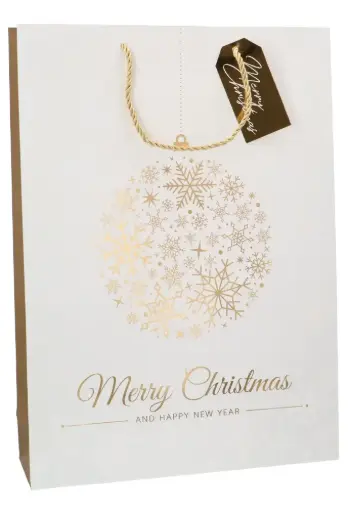 [K1330049] Luxe Kersttasjes Jumbo Merry Christmas Golden Ball 33x10x45.5cm 10st