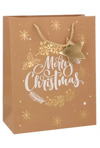 [K1330038] Kersttasjes Groot Kraft Merry Christmas 25.5x12.5x32.5cm 10stuks