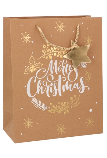 [K1330038] Kersttasjes Groot Kraft Merry Christmas 25.5x12.5x32.5cm 10stuks