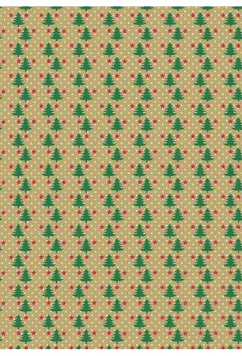 [1414142-40] Kerstpapier Bruin Kraft Trees With Groen Rood Wit 40cm x 250meter