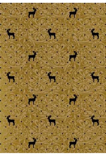 [14140031-40] Kerstpapier Bruin Kraft Du Monde Reindeer Goud Zwart 40cmx250meter