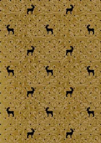 [14140031-40] Kerstpapier Bruin Kraft Du Monde Reindeer Goud Zwart 40cmx250meter
