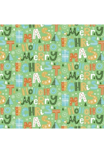 [1051345-70CM] Kerstpapier Metallic Ho Ho Merry X Mas Green  70cm x 100meter