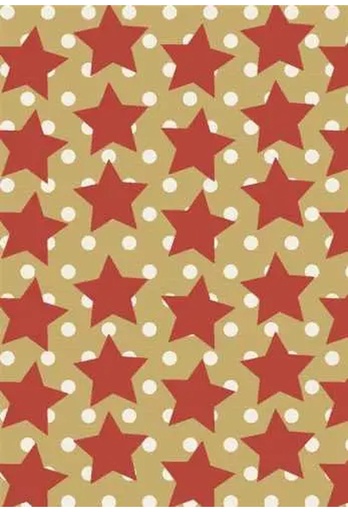 [14140088-150] Kerstpapier Bruin Kraft Star in the Sky Rood & Wit 30cm x 150meter