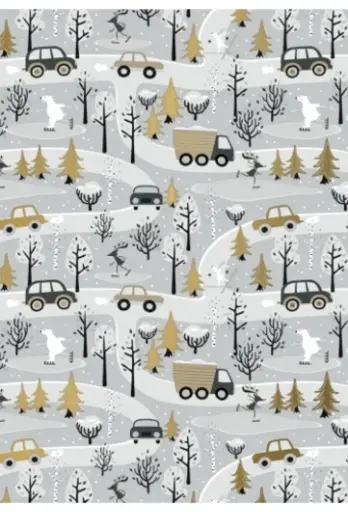 [1051147-50] Kerstpapier Winterfun In The Forest Grijs Goud 50 cm x  200meter