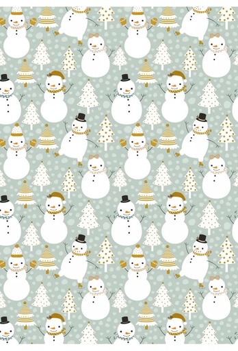 [1051336-50] Kerstpapier Snowman Dance Green 50cm x 125meter
