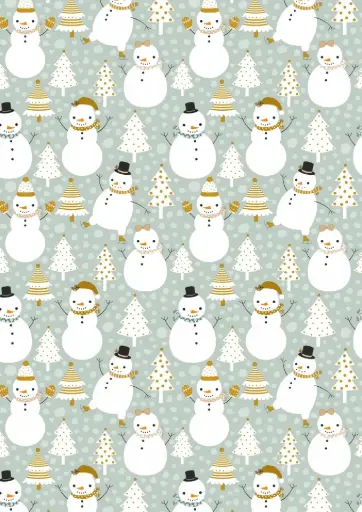 [1051336-50] Kerstpapier Snowman Dance Green 50cm x 125meter